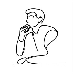 A continuous one-line drawing of a man in a thinking pose, symbolizing decision-making and problem-solving. The minimalist vector illustration capture