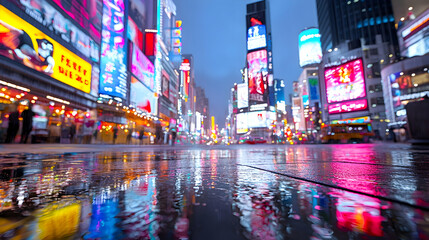 Obraz premium Cyberpunk Metropolis Night Rain Neon Lights Cityscape