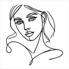 minimalistic continuous one-line drawing of a woman's face, inspired by elegant and artistic line art.