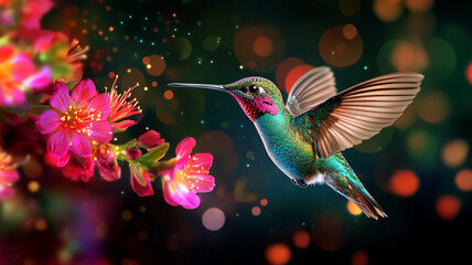 Obraz premium A colorful hummingbird flying in the air