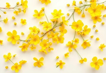 Obraz premium Delicate yellow floral spring pattern on crisp white background, elegant, flowers