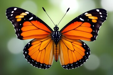 Fototapeta premium Monarch butterfly with vibrant orange wings, adorned with black and white markings. Beautiful insect concept. Animal background