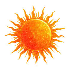 Naklejka premium Bright stylized sun with intricate flame-like rays. isolated on white background