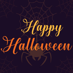 Happy Halloween lettering with spider and webs