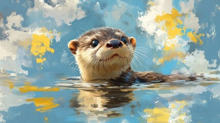 A baby sloth gently swinging from a vine with a serene smile, surrounded by soft pastel-colored clouds and a dreamy gradient of blue, white, and yellow