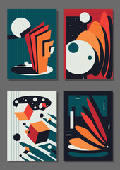 Colorful Abstract Posters Background Set, Vector Templates for Placards, Covers, Illustrations