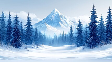Fototapeta premium Snowy Mountain Forest Scenery