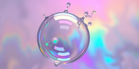 Ephemeral iridescent soap bubble morphing into abstract liquid splash, motion, still life