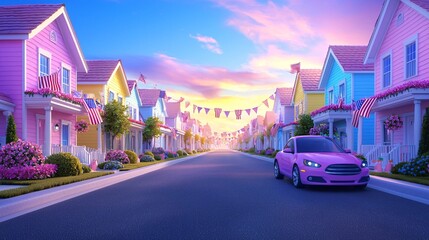 Obraz premium Pastel Dream Street at Sunset