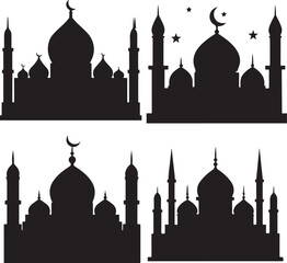  Islamic Mosque Silhouette, Islamic window shape vector art, Islamic shape on white background