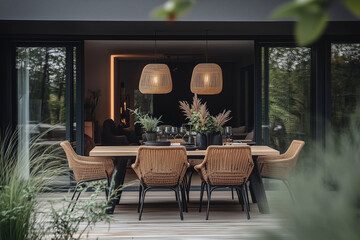 A modern dining table set up on the terrace