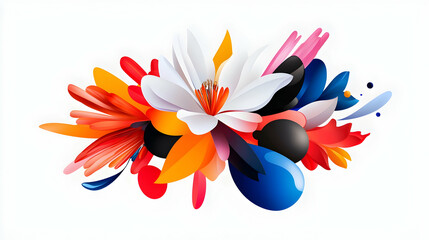 Abstract Colorful Floral Vector Illustration with White Flower and Dynamic Shapes