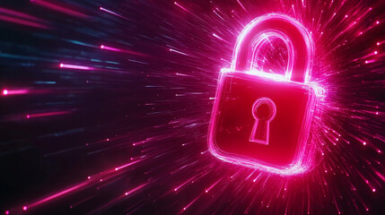 Cybersecurity Padlock with Light Streaks