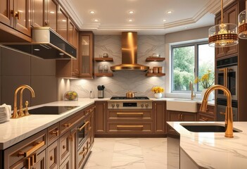 Gleaming gold hardware accents a sleek, modern luxury kitchen, kitchen, sink