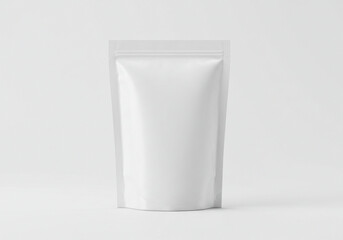 Food Doypack Packaging Mockup. A high-quality, studio shot of a blank, white pouch