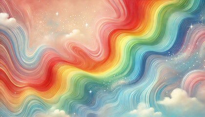 Fototapeta premium An abstract, pastel-colored artwork featuring a vibrant, wavy rainbow with soft gradients