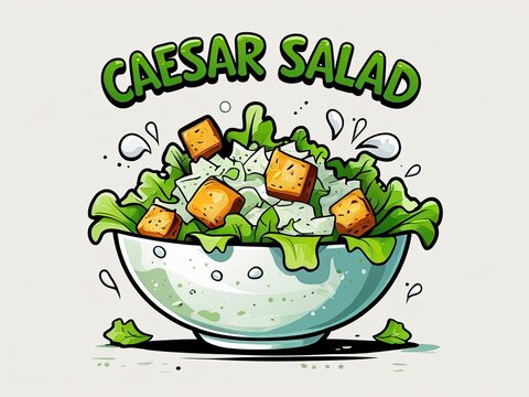 Fresh and Vibrant Caesar Salad Illustration