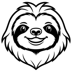 Obraz premium a sloth's head smiling face in a black and white vector illustration