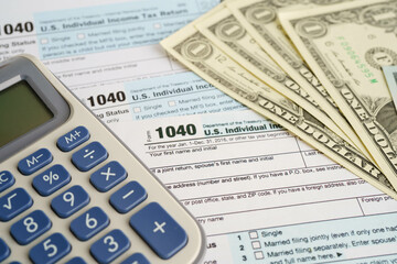 Tax form 1040 U.S. Individual Income Tax Return, business finance concept.