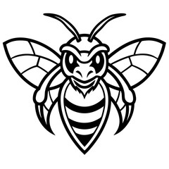 a detailed monochrome illustration of a fierce bee in flight
