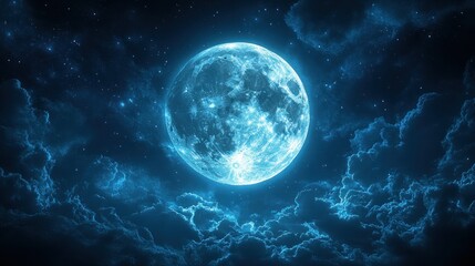Enchanted Blue Moonlit Night: Celestial Serenity