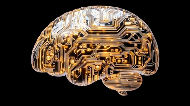 Golden Circuit Board Brain Digital 3D Render