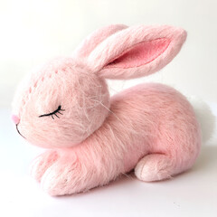 Plush toy rabbit with a soft, fluffy texture characterized by its fuzzy texture and a gentle pose.