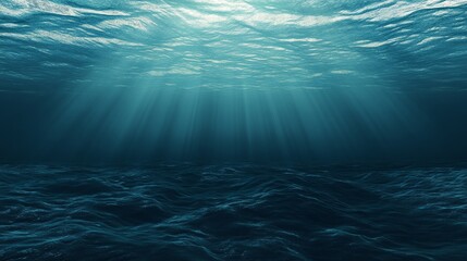 Abstract underwater depth, with deep-sea navy merging into aquamarine, evoking a vast, endless ocean. No visible landmass or sky.