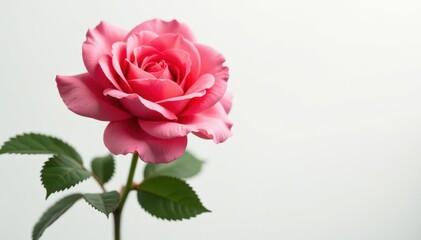 Fototapeta premium Stunning rose, pristine white backdrop, easy cut out, pink, anniversary, romantic