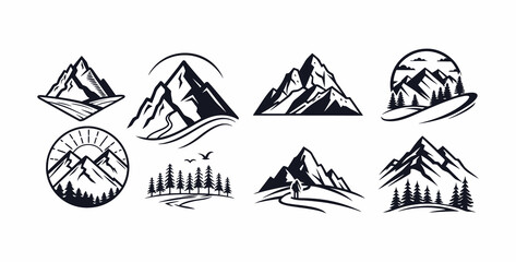Set of Black and White Mountain Logos