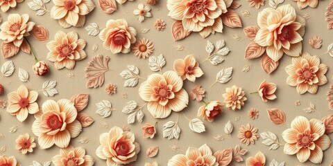 Intricate vintage floral pattern, seamlessly repeating, soft hues, delicate blooms, pattern, botanical