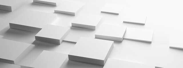 Minimalist 3D geometric background with overlapping white squares on a smooth surface