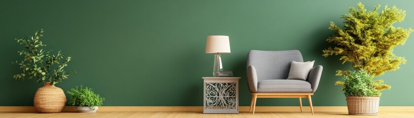 Stylish chair accompanied by a beautiful plant in a serene living room environment with a cozy ambiance