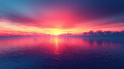 Naklejka premium Breathtaking sunrise over tranquil ocean coastal landscape digital art serene environment panoramic view