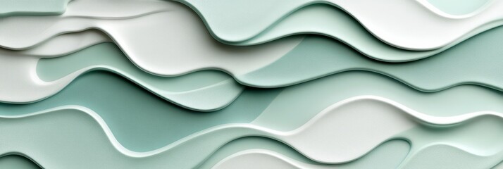 Obraz premium Seamless Pale Mint Green 3D Low Profile Style Delicate And Gentle Light Wave Texture P