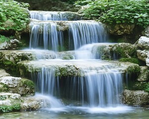 Obraz premium Cascading water flowing down stone steps in nature
