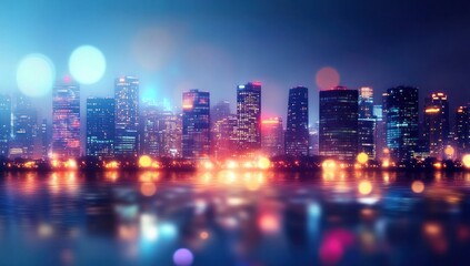 Obraz premium Night Cityscape: Vibrant Metropolis by the Water