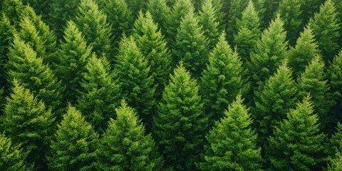 Fototapeta premium Dense evergreen forest canopy in lush greenery.