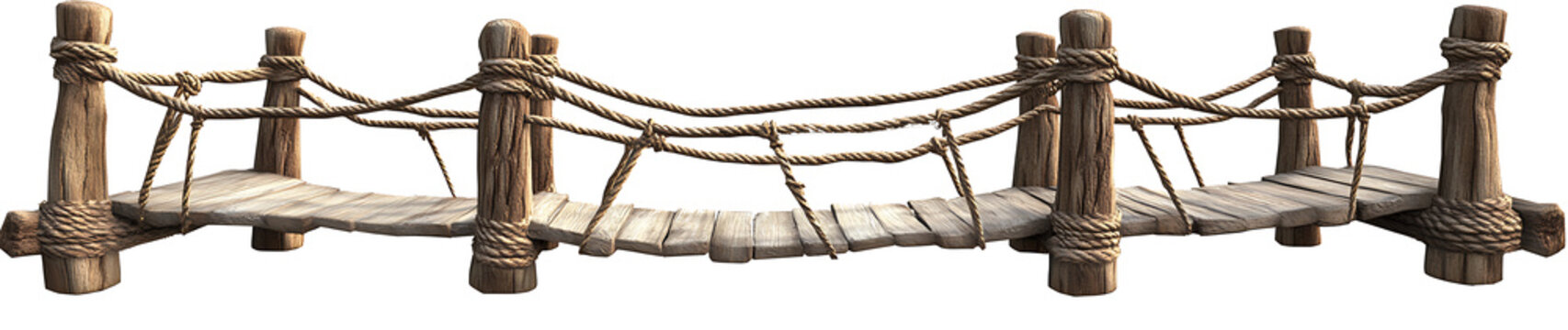 Fototapeta 3D model of a wooden rope bridge multiple angle isolated on white background PNG.AI GENERATED