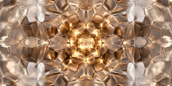 A geometric 3D background featuring an intricate honeycomb pattern of metallic hexagons, each glowing softly from within. The precise symmetry and futuristic lighting create a sleek and modern look.