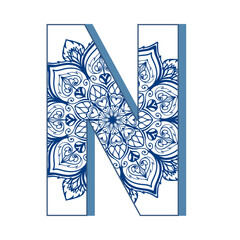 Fototapeta premium Letters with mandala line pattern elements. Letters with decorative typography art for coloring.