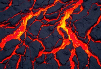 Abstract lava flow, dark rock texture with vibrant orange streaks, swirl, ripple