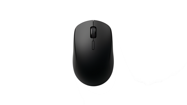 A black computer mouse isolated on white background as transparent PNG.AI GENERATED