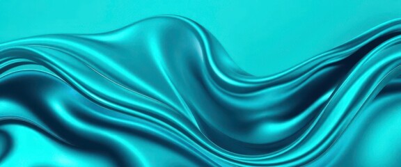 Abstract teal metallic waves flow dynamically, creating a modern fluid design, swirl, glossy