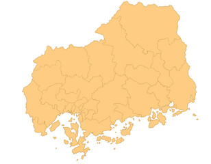 Obraz premium 広島県 地図 オレンジ 斑点 イラスト