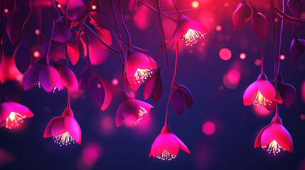 Futuristic glowing flowers in beautiful colors on a dark background
