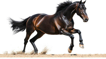  A black horse running its full body isolated on white background PNG. AI GENERATED
