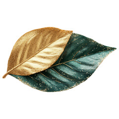 Golden and green glitter leaves create stunning visual, perfect for adding elegance to any design. shimmering textures enhance beauty