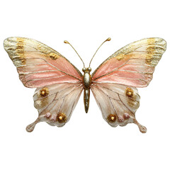 Naklejka premium whimsical butterfly with golden and coral glitter, showcasing delicate wings and intricate details, evokes sense of beauty and wonder