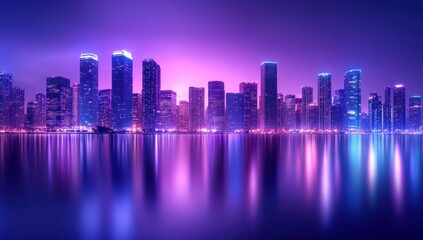 Obraz premium Miami Skyline at Twilight: A Vibrant Reflection